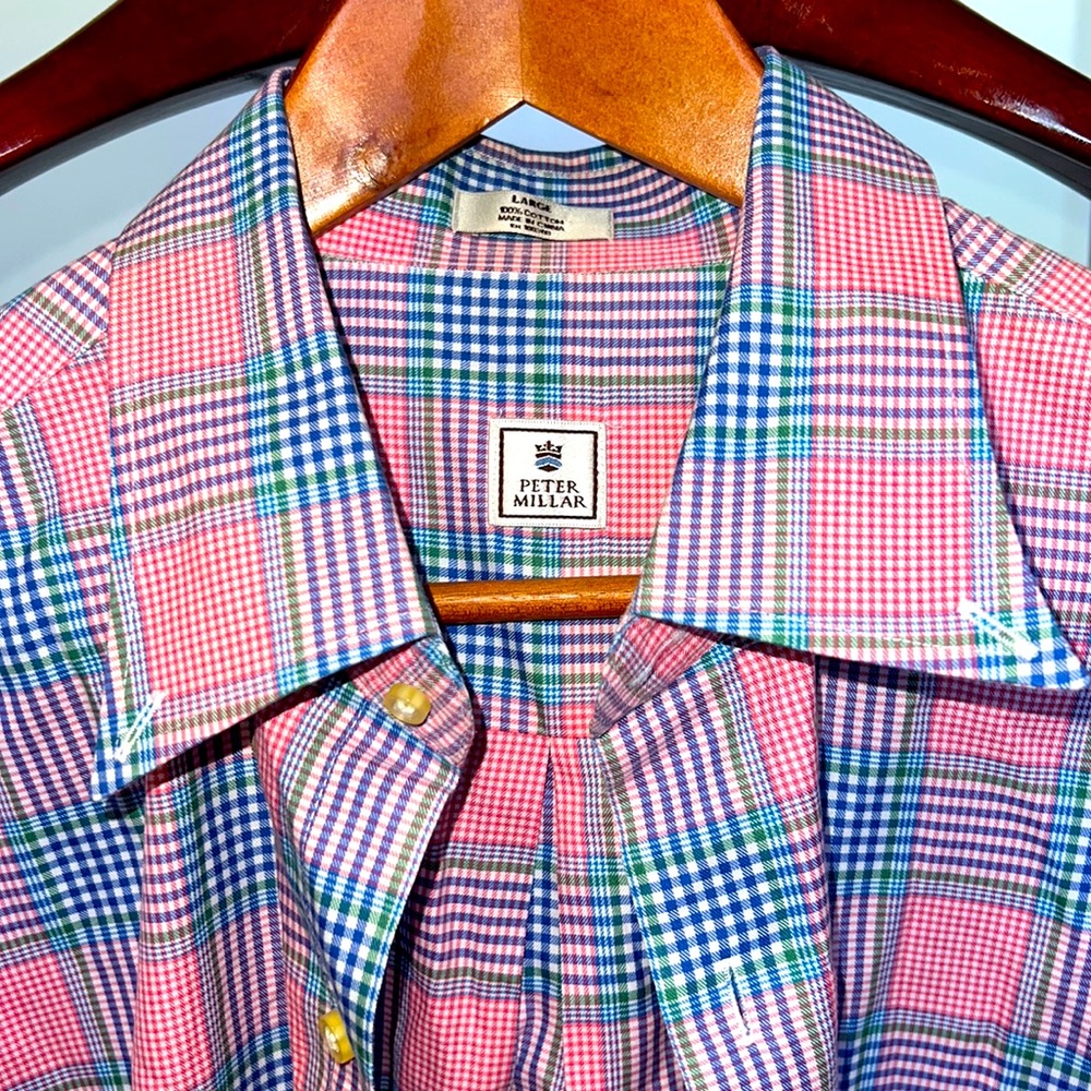 Peter Millar 100% Cotton Button Down Long Sleeves Shirt Size Large 16 1/2 - 34”
